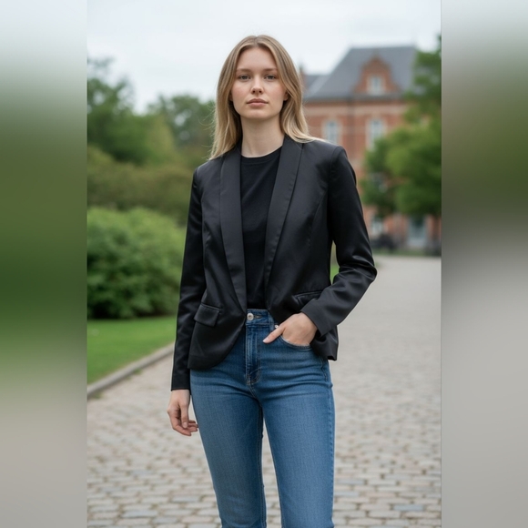 NEW, Hinge By Nordstroms Black Satin Blazer for Women, Size Small - Picture 1 of 5